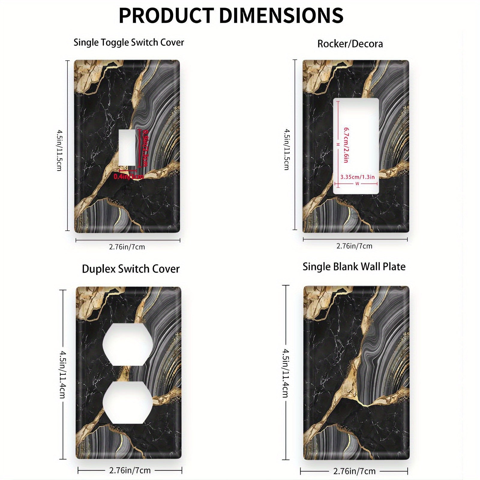 Black and Gold Marble Light Switch Cover Decorative Faceplate for Home Bathroom Dimmer Outlets