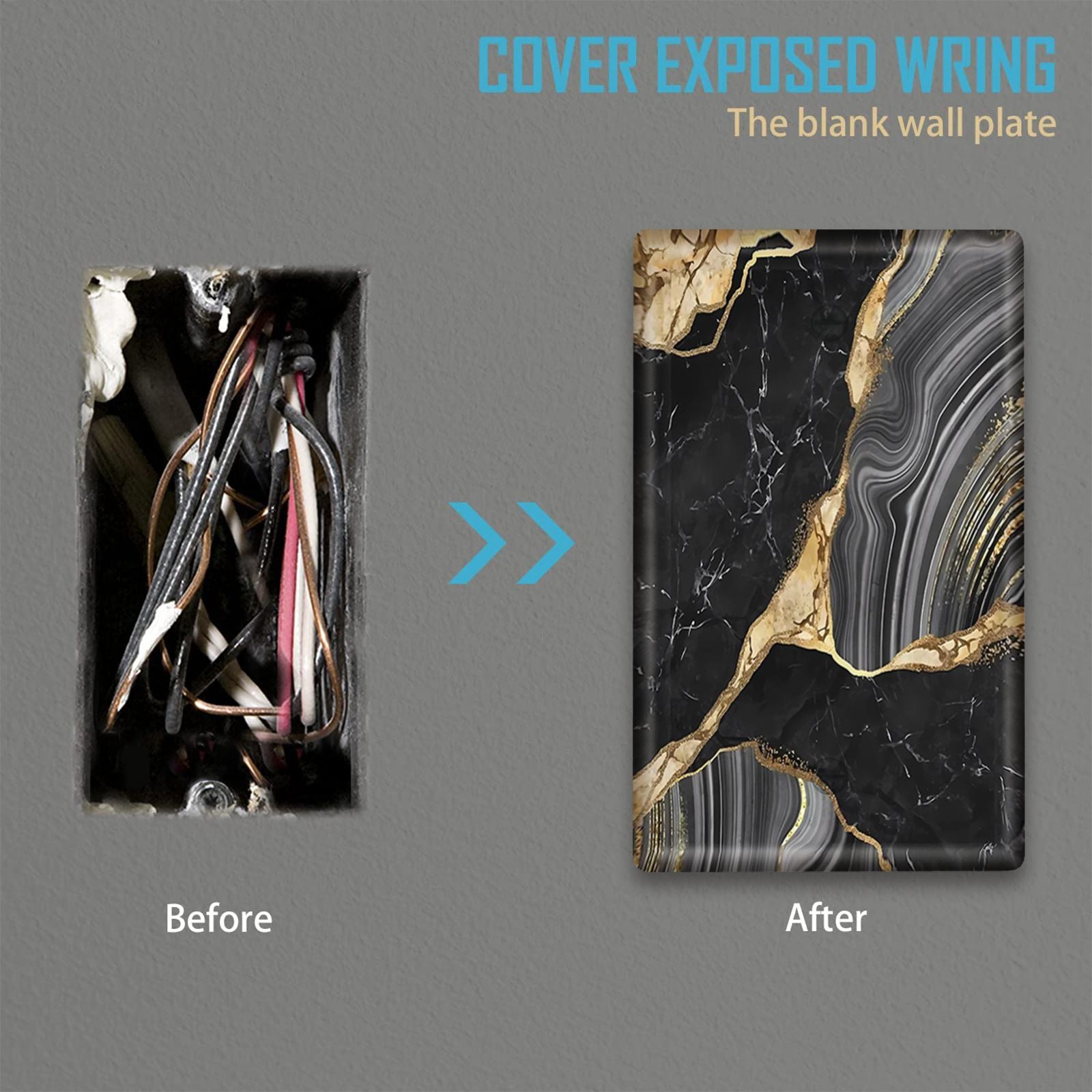 Black and Gold Marble Light Switch Cover Decorative Faceplate for Home Bathroom Dimmer Outlets