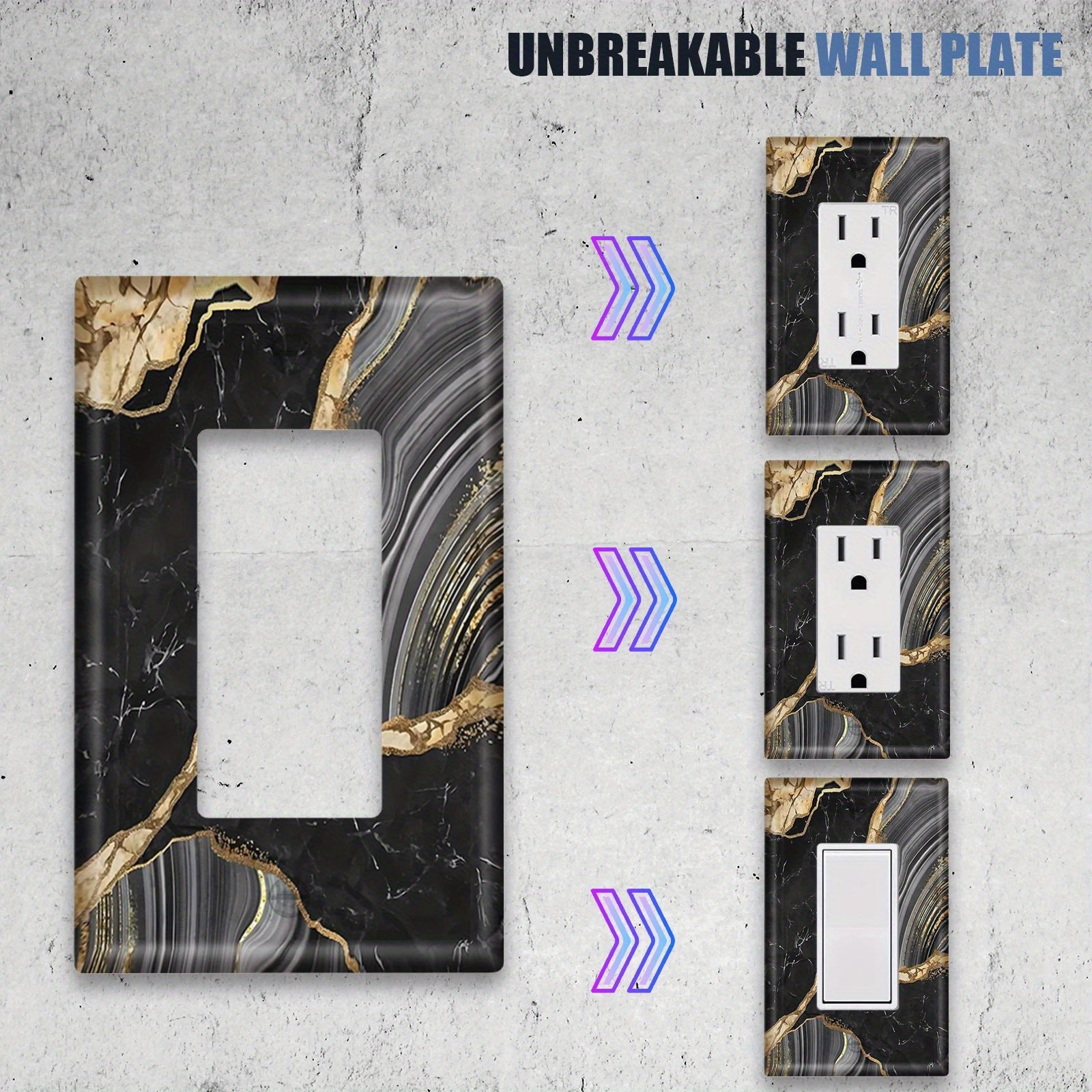 Black and Gold Marble Light Switch Cover Decorative Faceplate for Home Bathroom Dimmer Outlets
