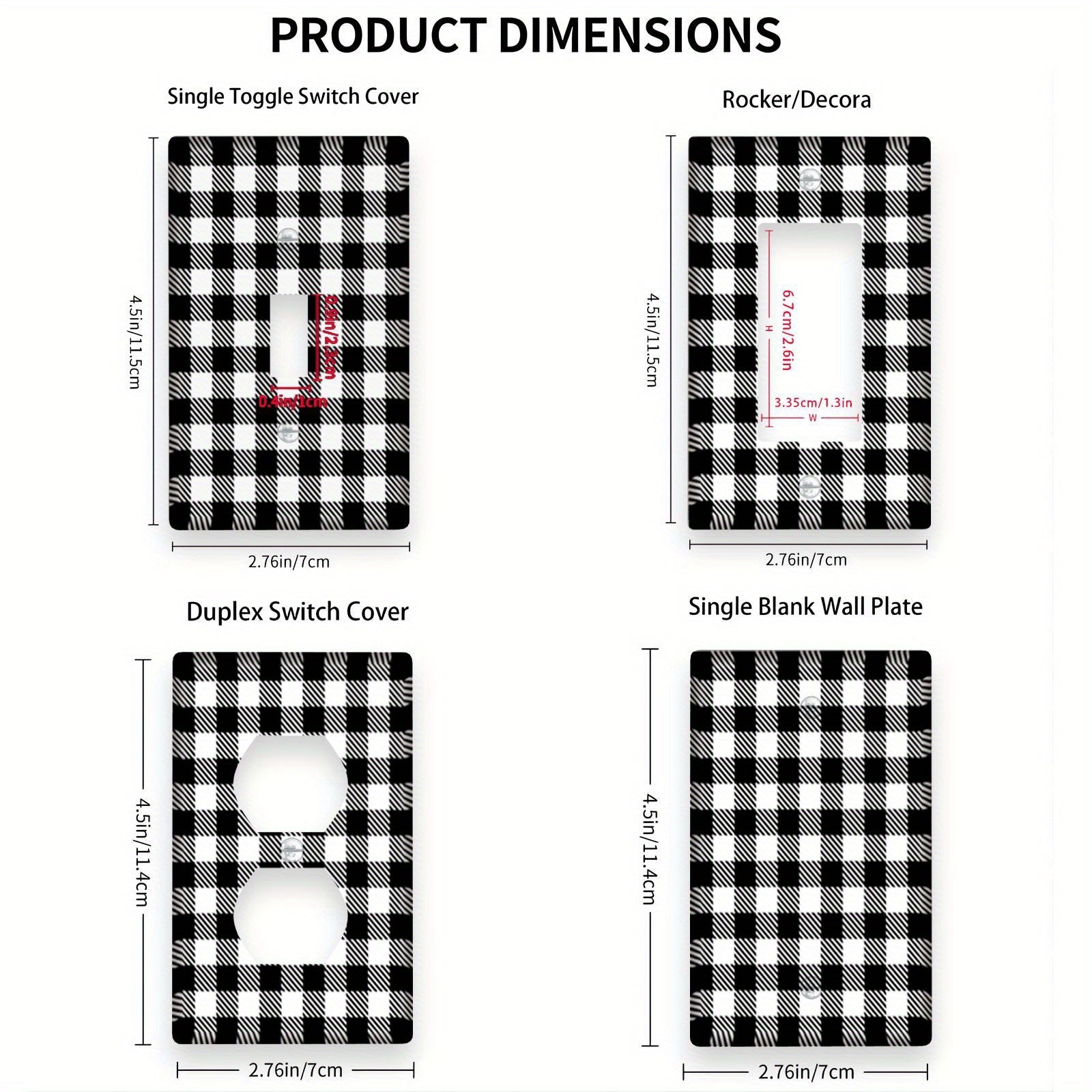 Light Switch Cover Buffalo Plaid Battery-Free Easy Installation for Kitchen Bedroom