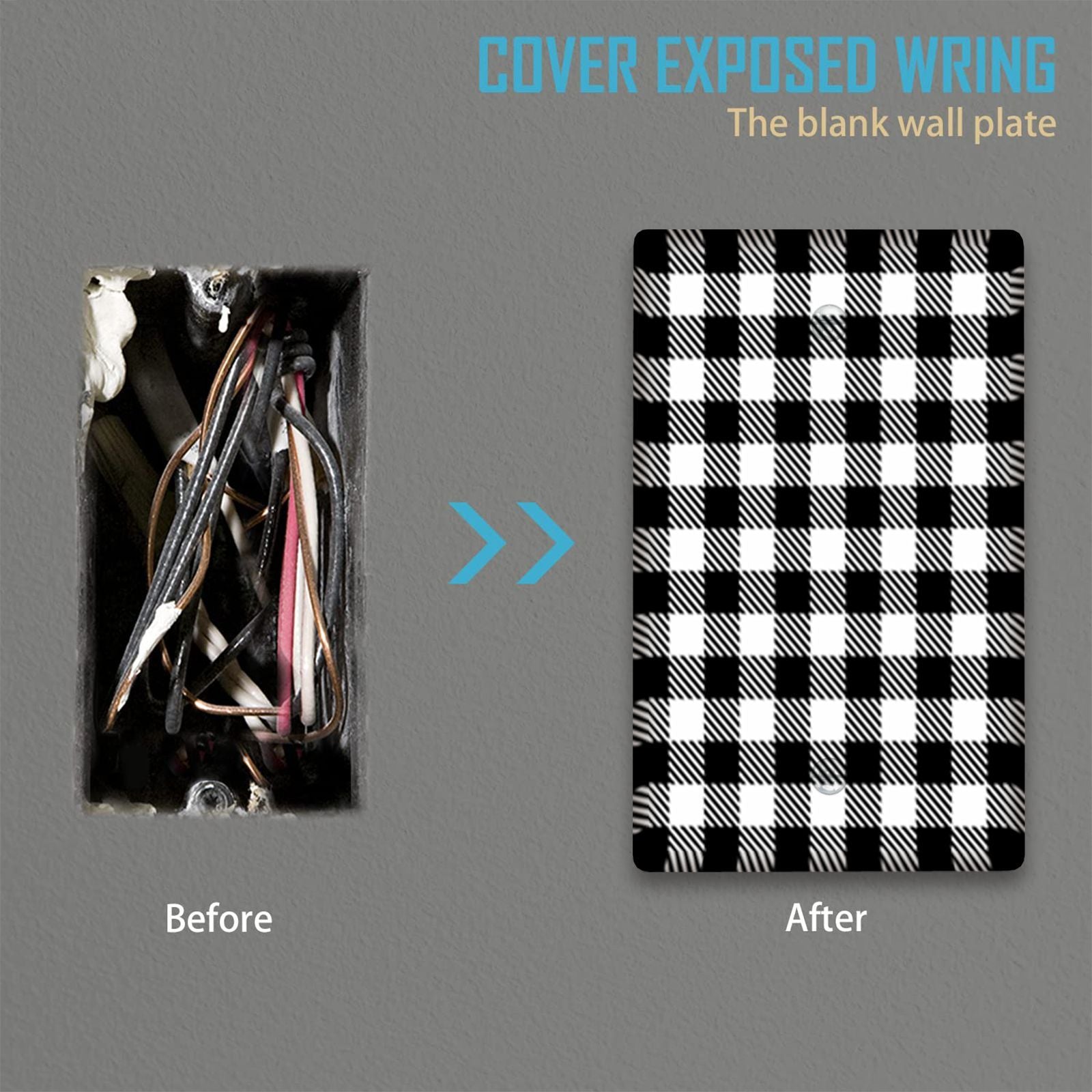 Light Switch Cover Buffalo Plaid Battery-Free Easy Installation for Kitchen Bedroom