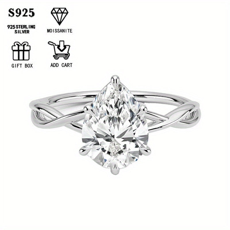 Ayollar uchun 1/2ct Pear Moissanite uzuk, Sterling Silver, taklif qilish va yubiley uchun