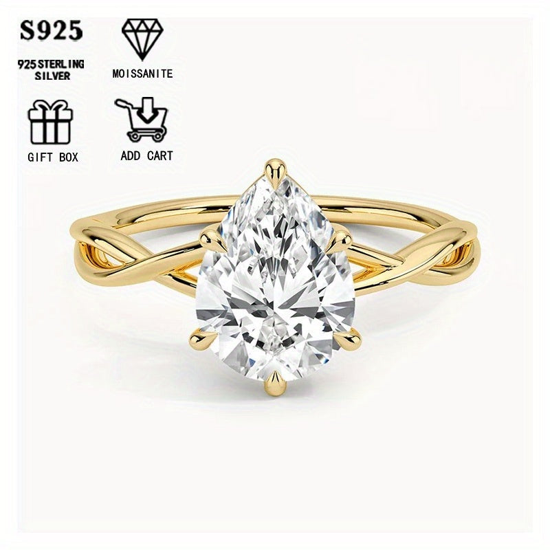 Ayollar uchun 1/2ct Pear Moissanite uzuk, Sterling Silver, taklif qilish va yubiley uchun