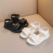 Girls' Summer Open Toe Princess Sandals with Plaid and Solid Colors Low Top Rubber Sole