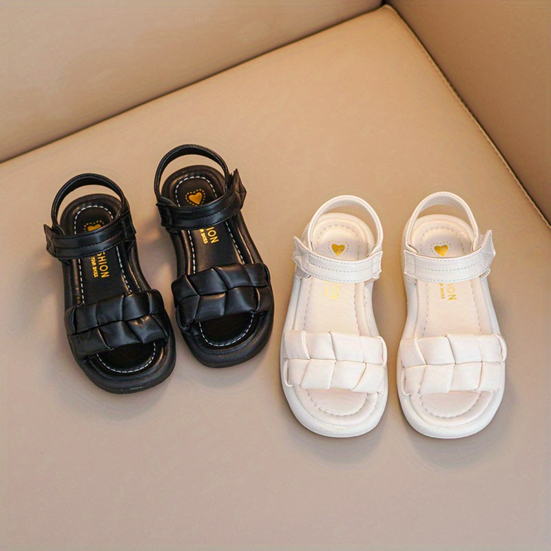 Girls' Summer Open Toe Princess Sandals with Plaid and Solid Colors Low Top Rubber Sole