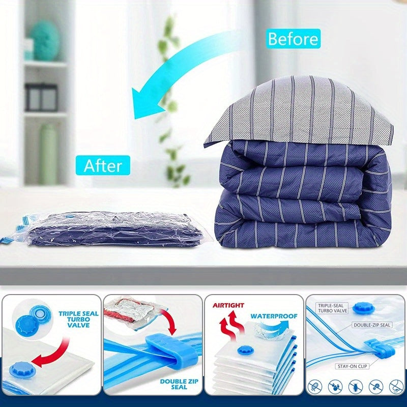 5 ta vakuum saqlash sumkasi - kiyimlar, ko'rpa, yotoq to'shagi, yorganlar va yorganlar uchun portativ plastik sayohat sumkalari. Muqaddas joyni tejaydigan uy jihozlari.