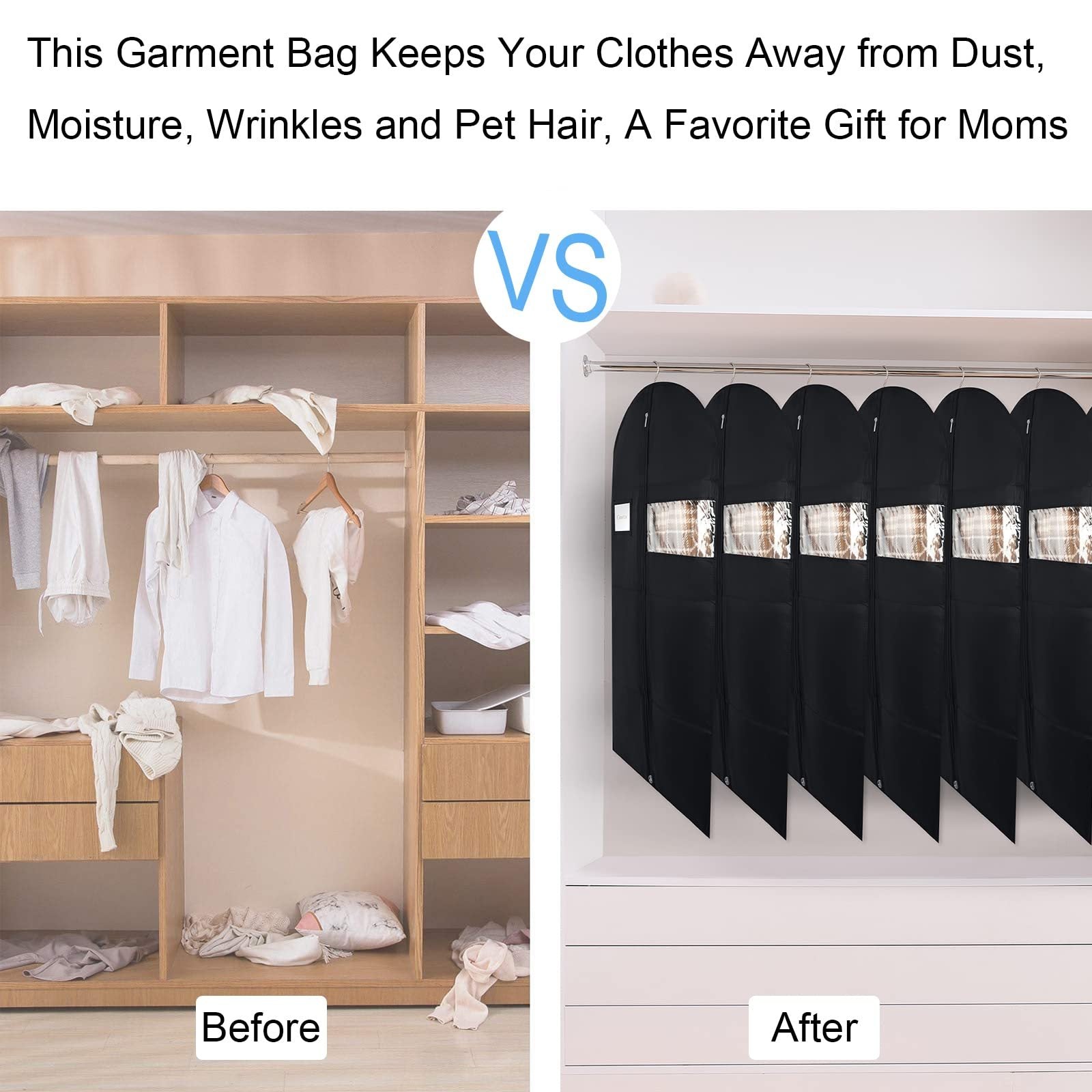 Five Clear Plastic Garment Bags for Storage and Travel, Dustproof, Washable