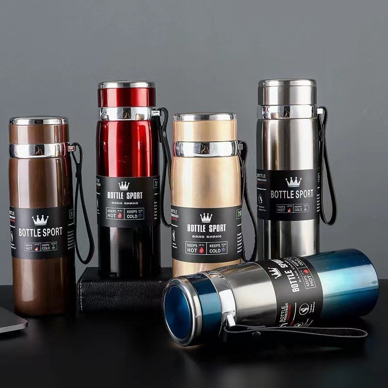 Stainless Steel 1000ml Vacuum Insulated Water Bottle with Strap BPA-Free Keeps Hot Cold Sports Outdoor