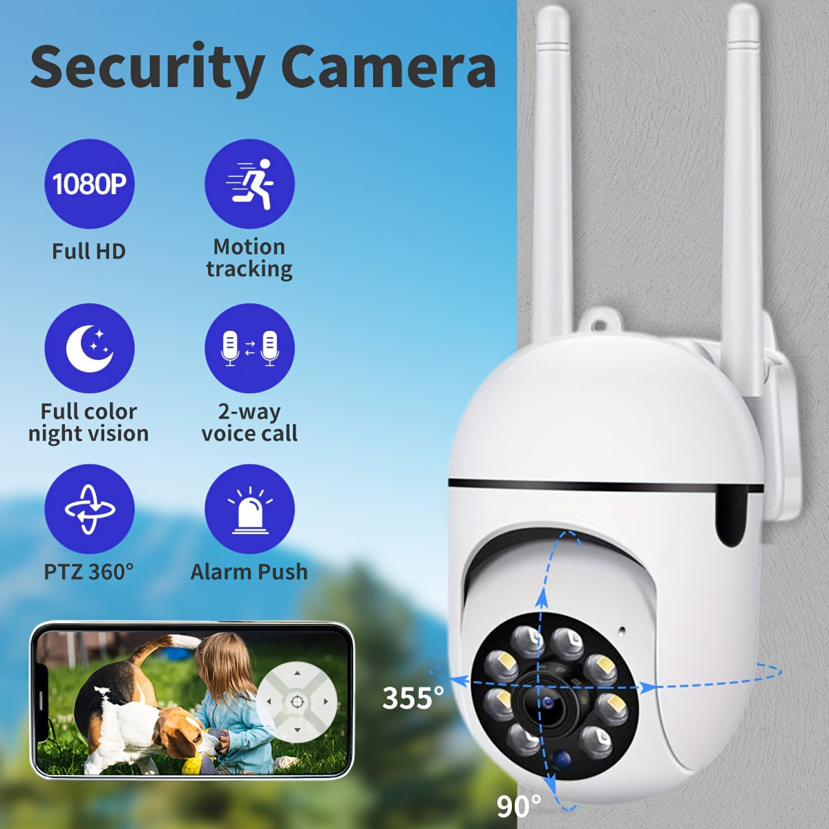 1080P Wireless PTZ Security Camera with Two-Way Audio Motion Detection Night Vision Outdoor