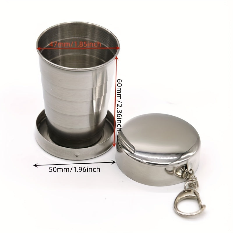 Taza de viaje plegable de acero inoxidable de 75ml con llavero para camping y senderismo