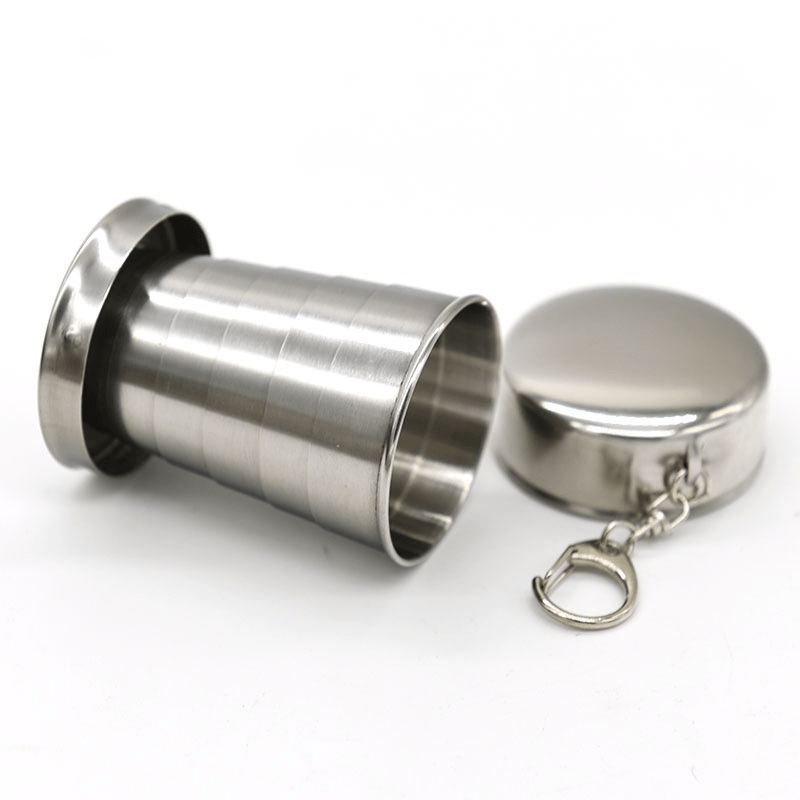 75ml Stainless Steel Folding Travel Mug with Keychain for Camping and Hiking