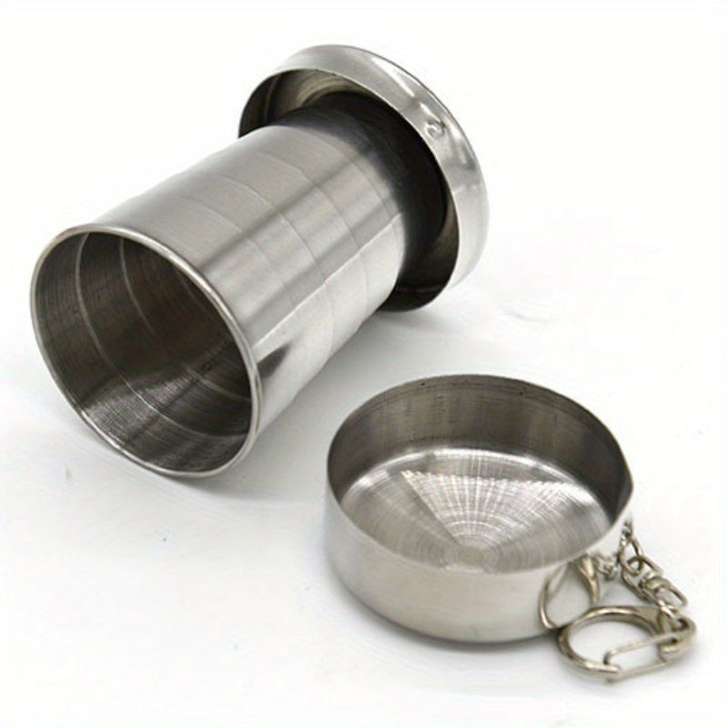 Taza de viaje plegable de acero inoxidable de 75ml con llavero para camping y senderismo
