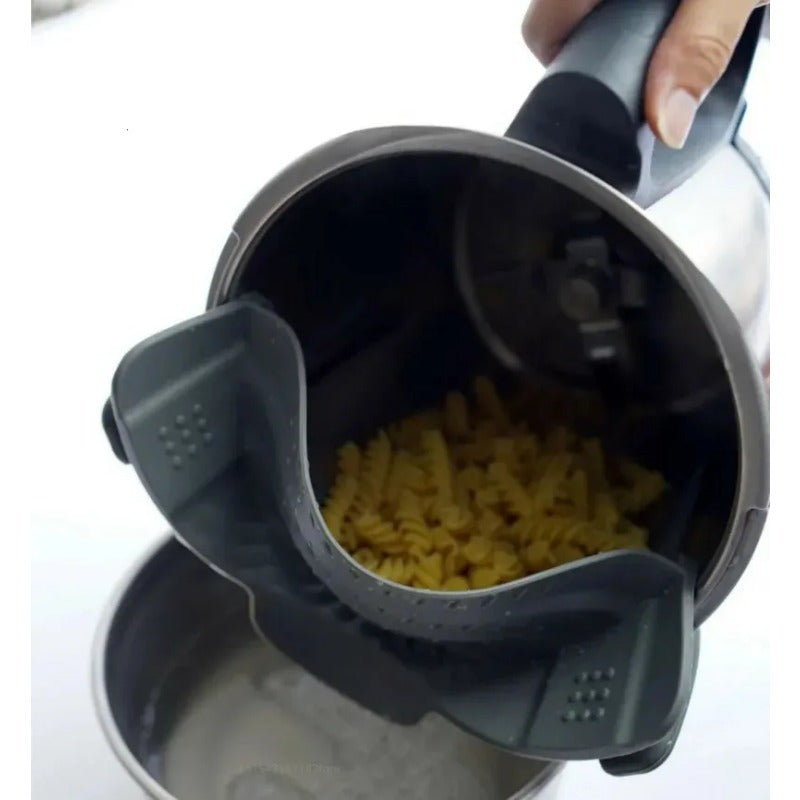 Silikon mikserli elakcha uchun sabzavotlar va makaronlar, idishlar va kastrullar uchun oziq-ovqat oqizi uchun asbob