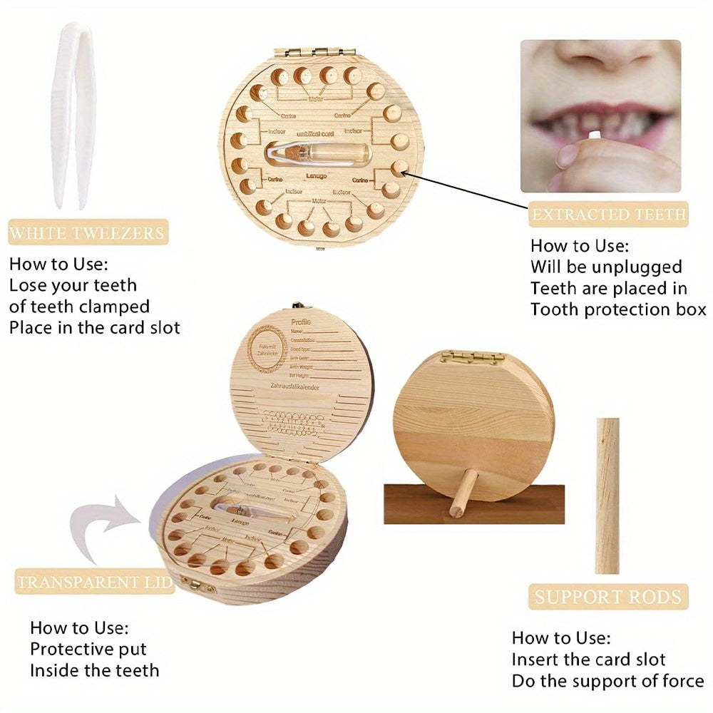 Wooden Keepsake Box with Garland Letter Print Cork Lined for Lost Tooth Storage