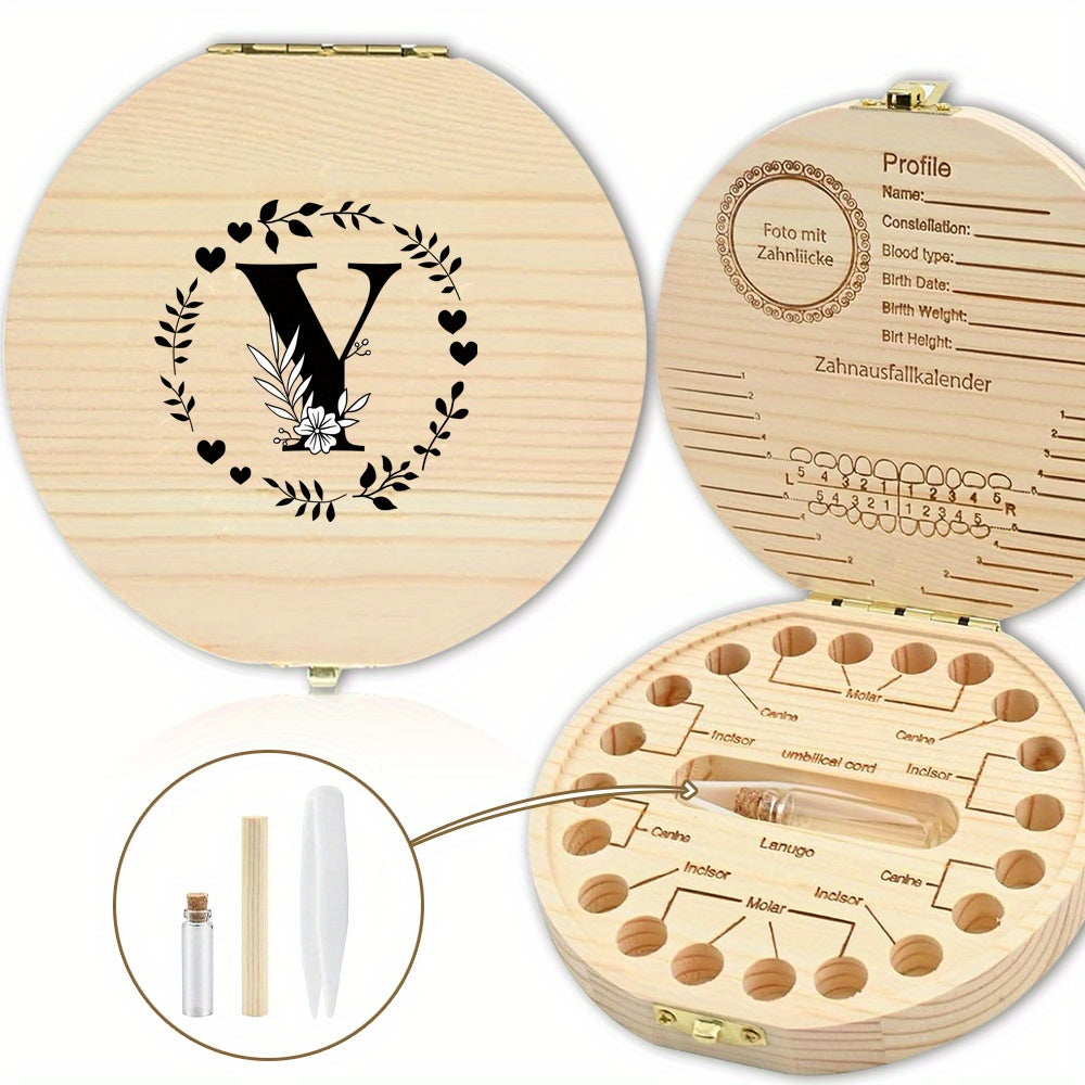 Wooden Keepsake Box with Garland Letter Print Cork Lined for Lost Tooth Storage