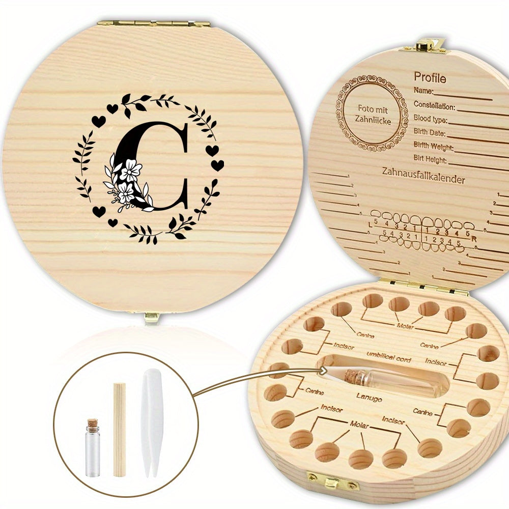 Wooden Keepsake Box with Garland Letter Print Cork Lined for Lost Tooth Storage