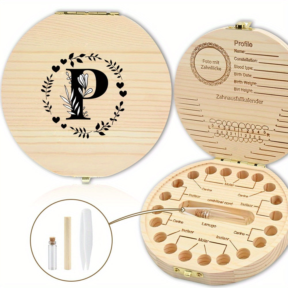 Wooden Keepsake Box with Garland Letter Print Cork Lined for Lost Tooth Storage