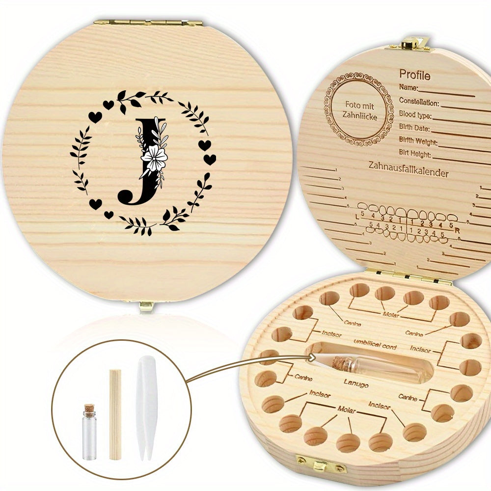 Wooden Keepsake Box with Garland Letter Print Cork Lined for Lost Tooth Storage