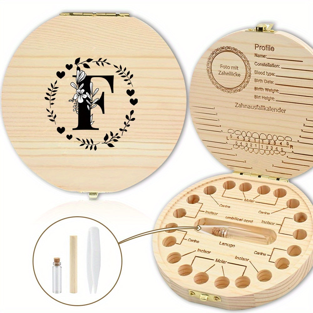 Wooden Keepsake Box with Garland Letter Print Cork Lined for Lost Tooth Storage