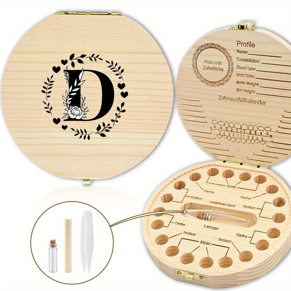 Wooden Keepsake Box with Garland Letter Print Cork Lined for Lost Tooth Storage