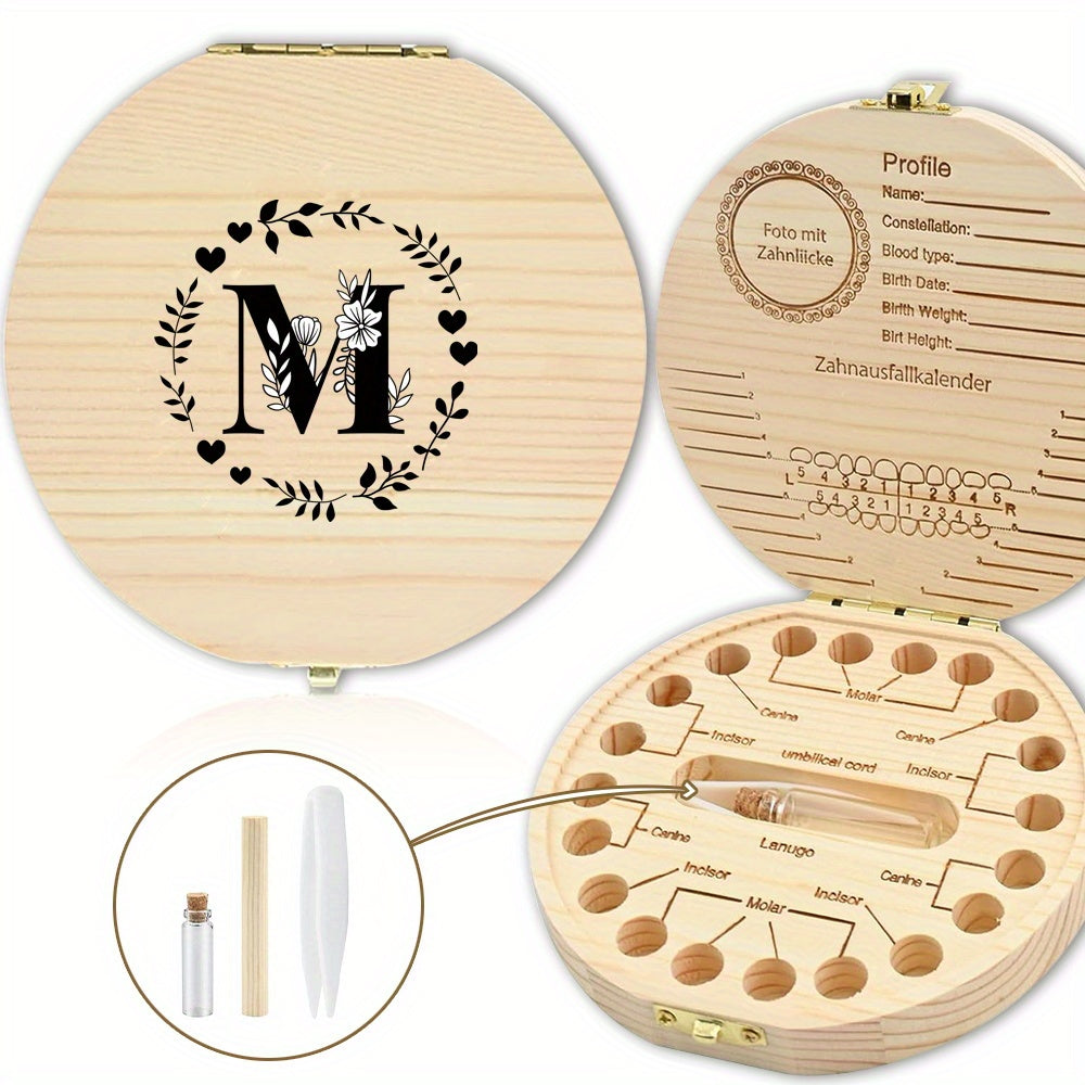 Wooden Keepsake Box with Garland Letter Print Cork Lined for Lost Tooth Storage