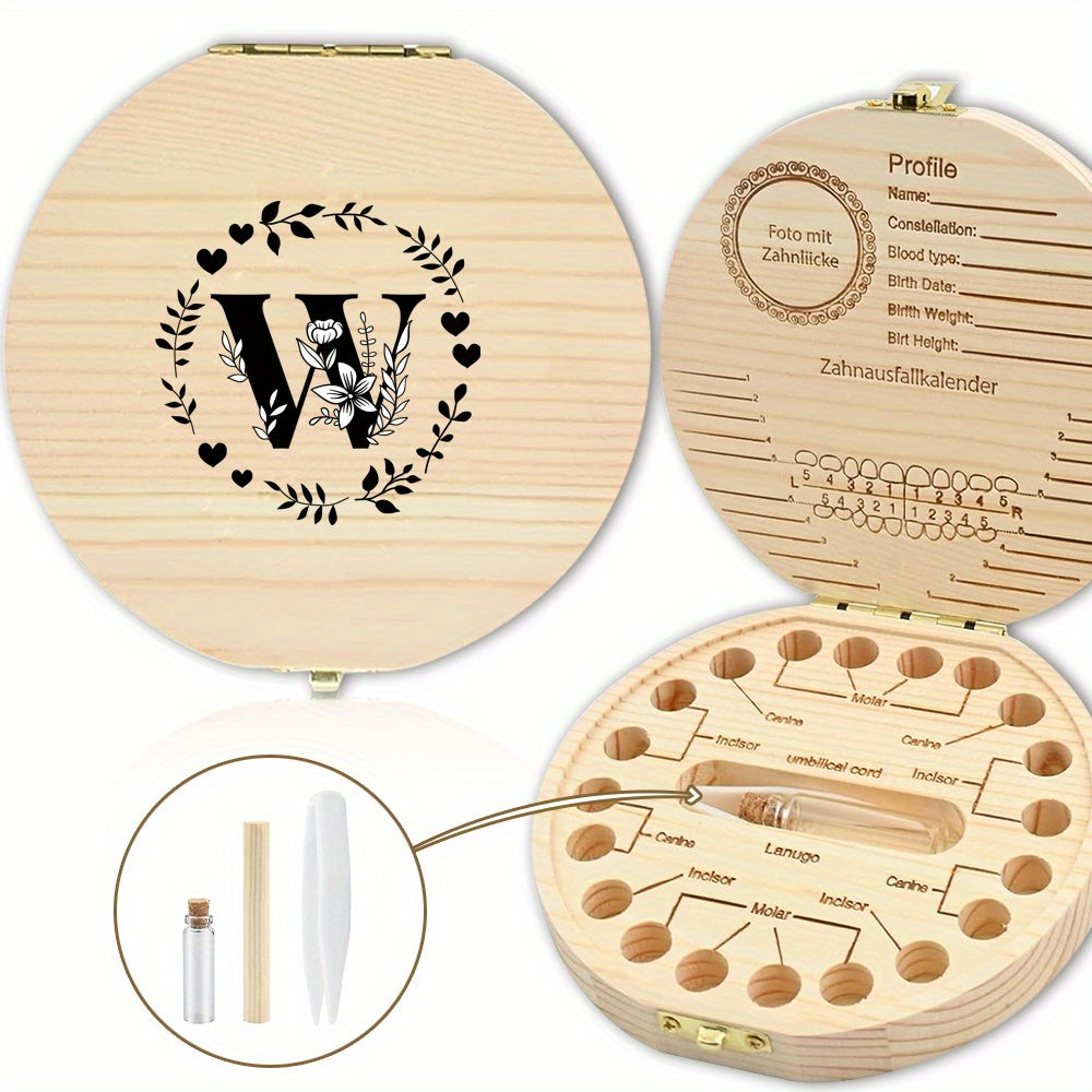 Wooden Keepsake Box with Garland Letter Print Cork Lined for Lost Tooth Storage