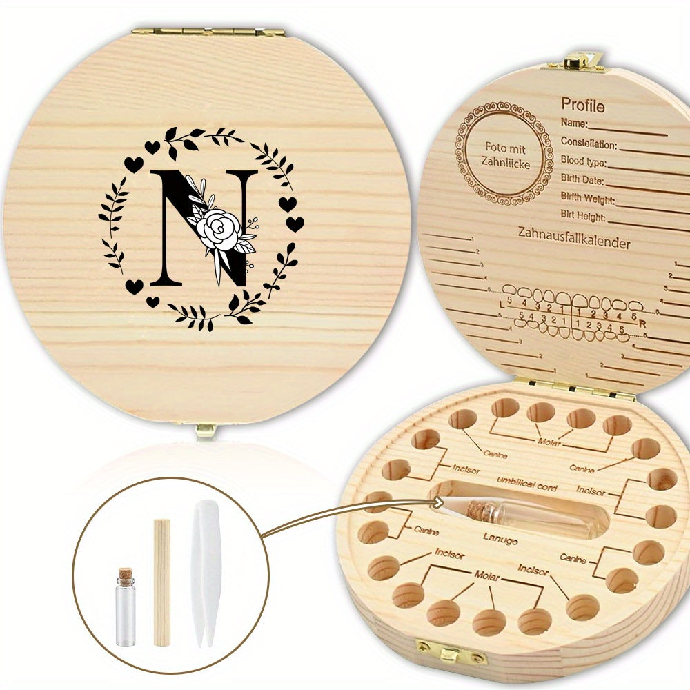 Wooden Keepsake Box with Garland Letter Print Cork Lined for Lost Tooth Storage