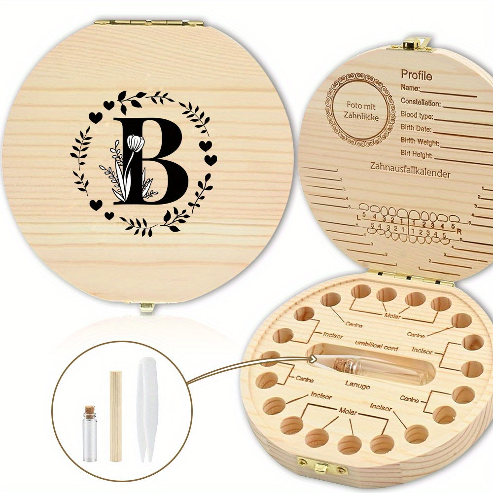 Wooden Keepsake Box with Garland Letter Print Cork Lined for Lost Tooth Storage