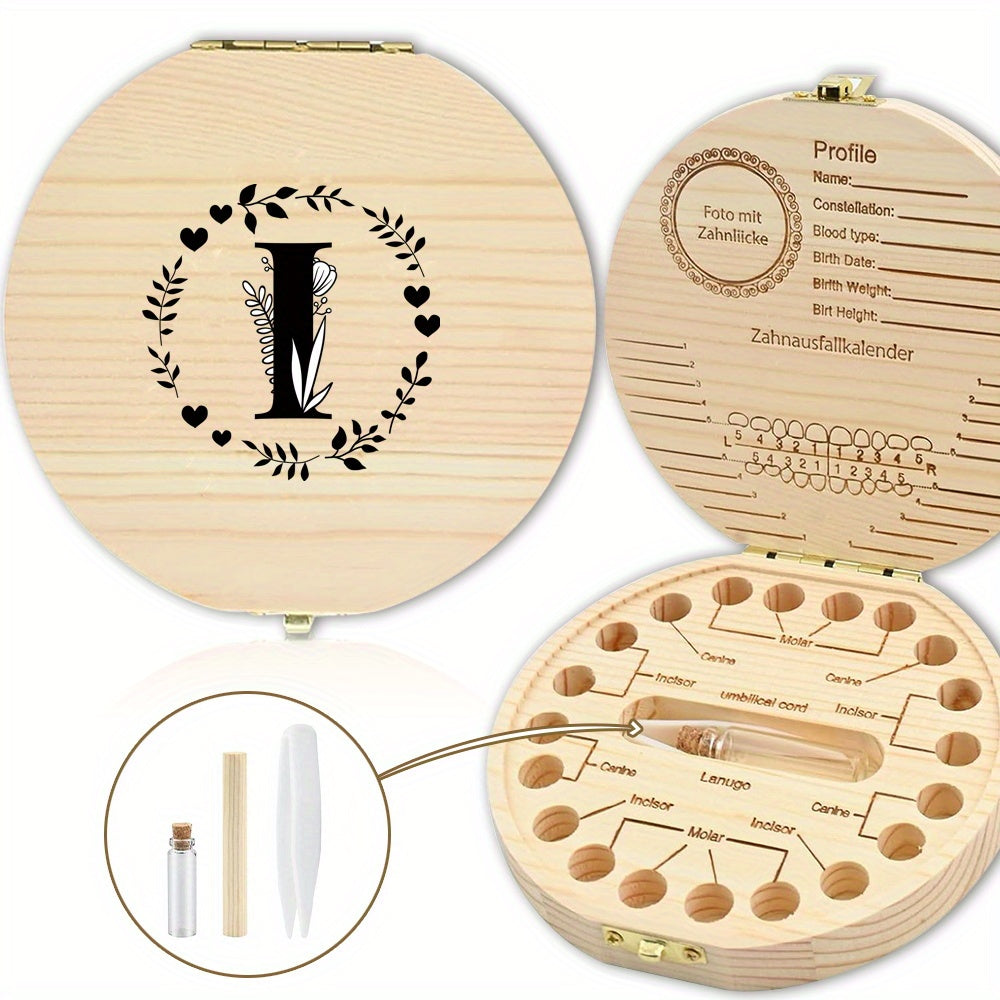 Wooden Keepsake Box with Garland Letter Print Cork Lined for Lost Tooth Storage