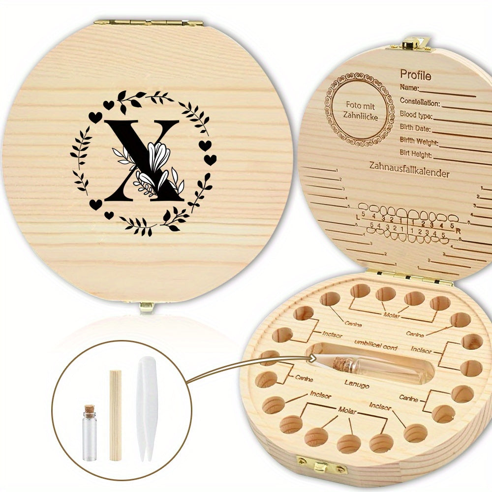 Wooden Keepsake Box with Garland Letter Print Cork Lined for Lost Tooth Storage