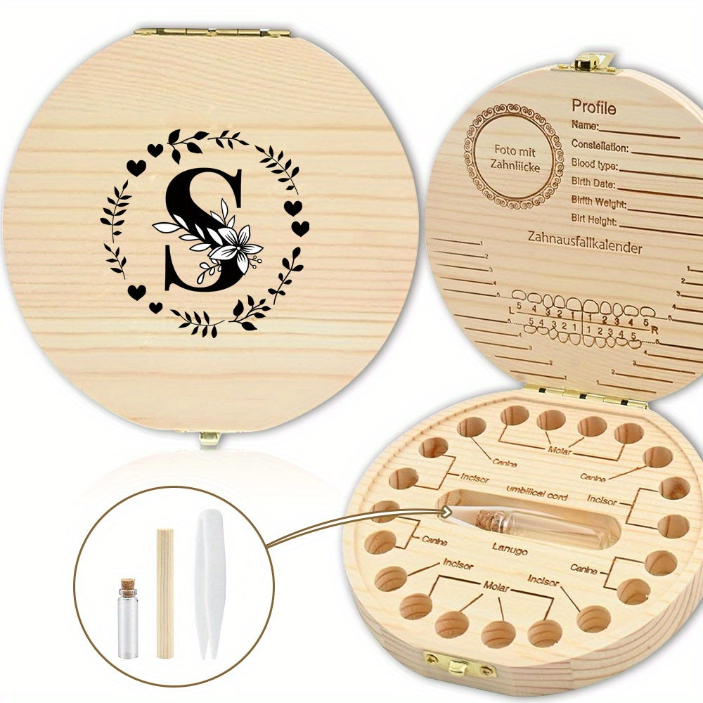 Wooden Keepsake Box with Garland Letter Print Cork Lined for Lost Tooth Storage