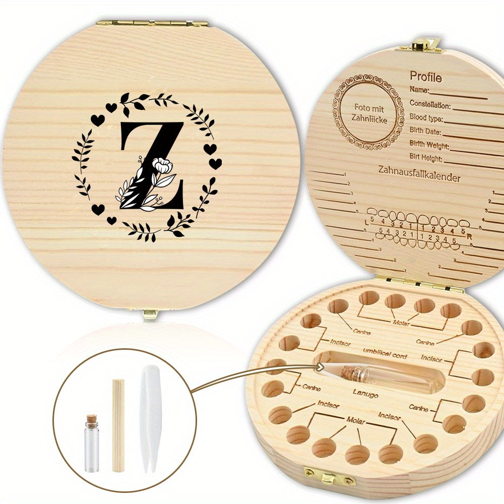 Wooden Keepsake Box with Garland Letter Print Cork Lined for Lost Tooth Storage