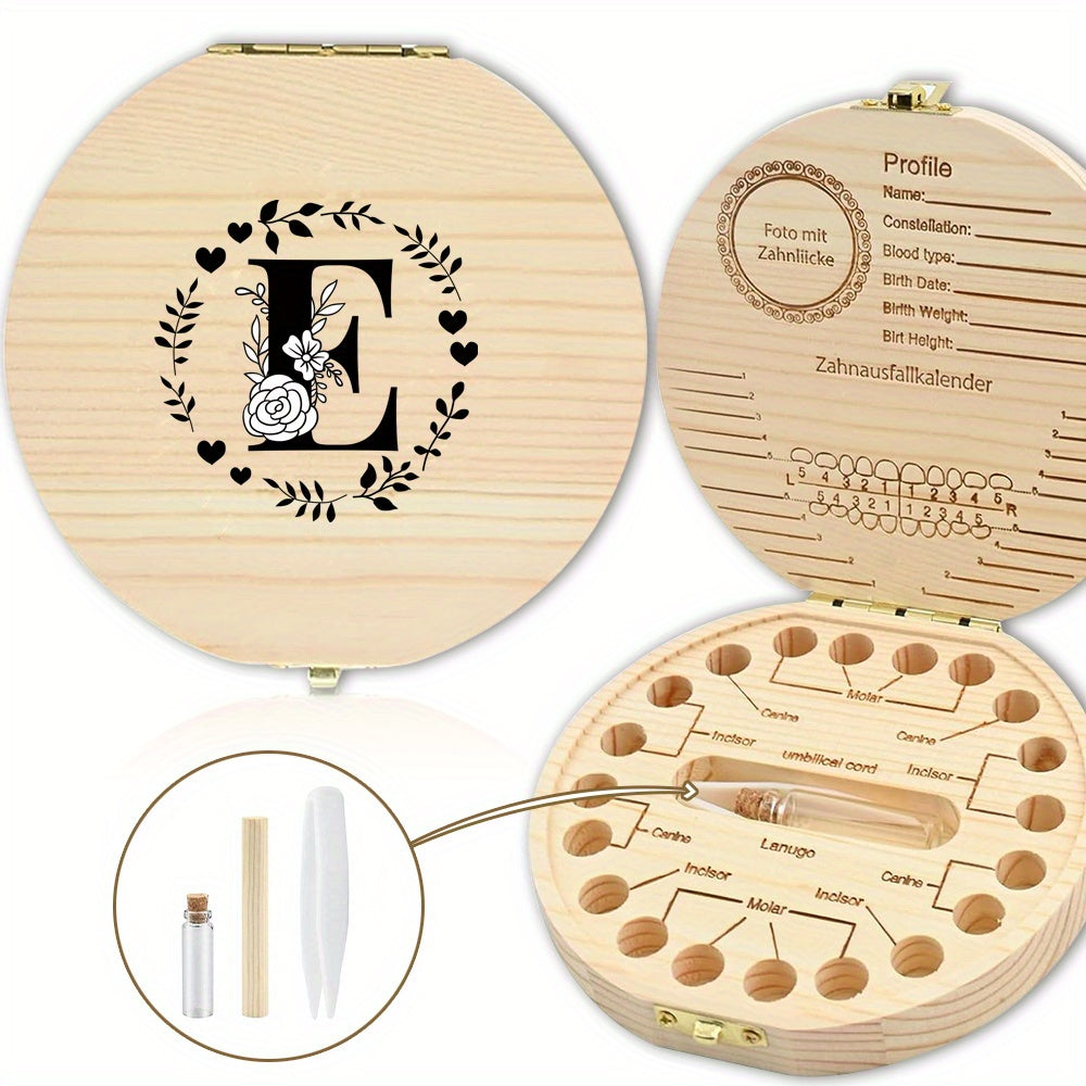 Wooden Keepsake Box with Garland Letter Print Cork Lined for Lost Tooth Storage