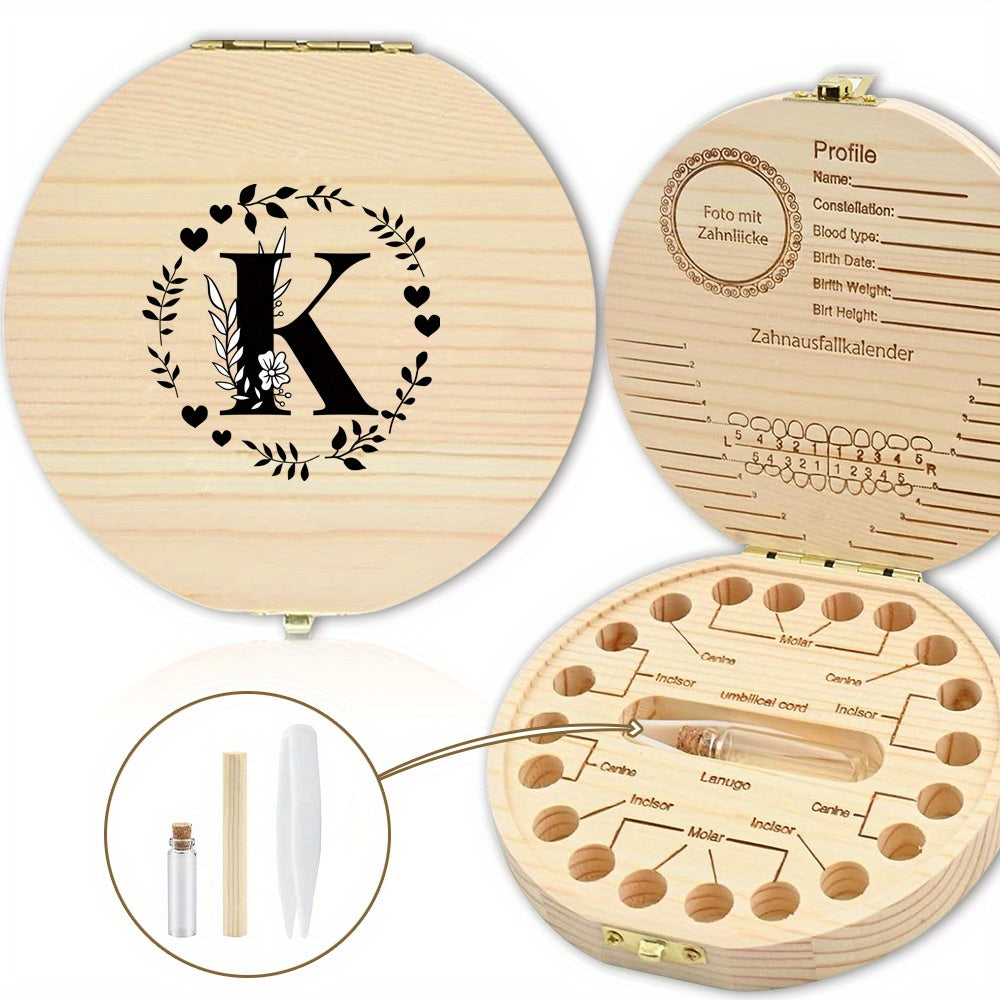 Wooden Keepsake Box with Garland Letter Print Cork Lined for Lost Tooth Storage