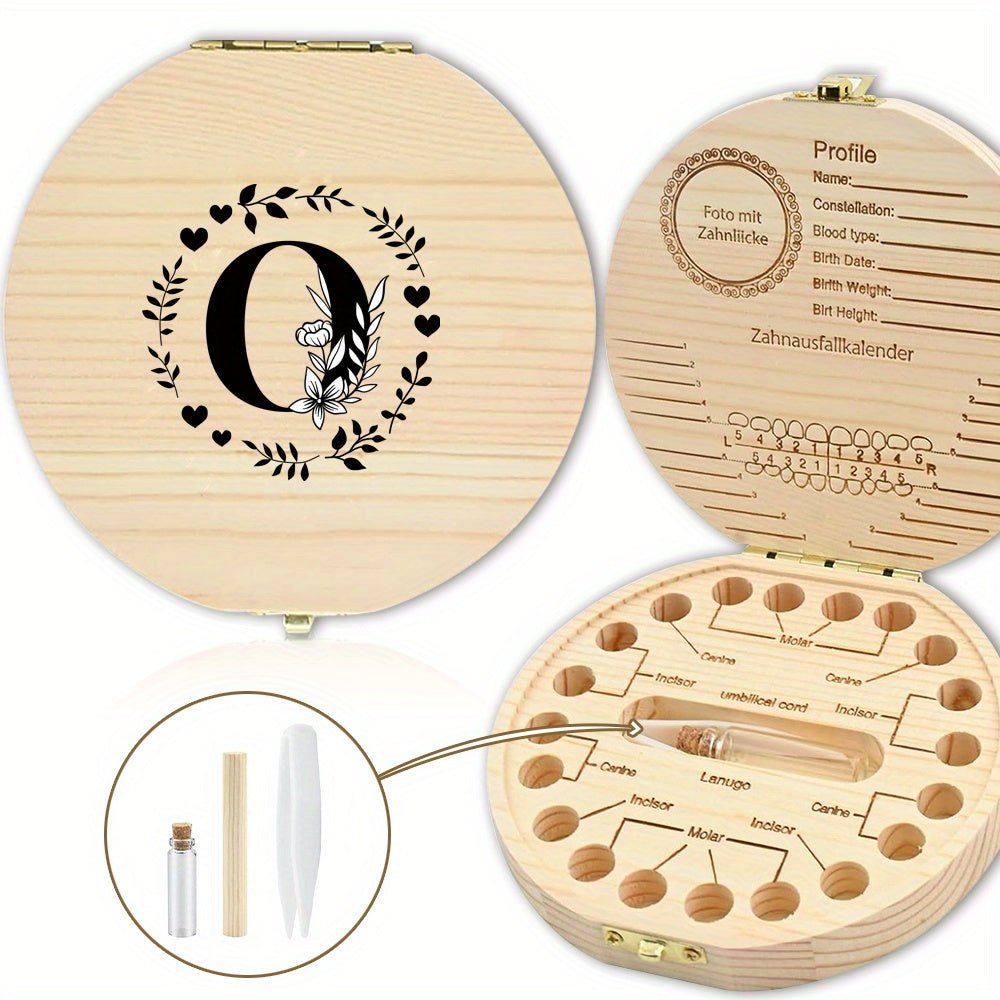 Wooden Keepsake Box with Garland Letter Print Cork Lined for Lost Tooth Storage