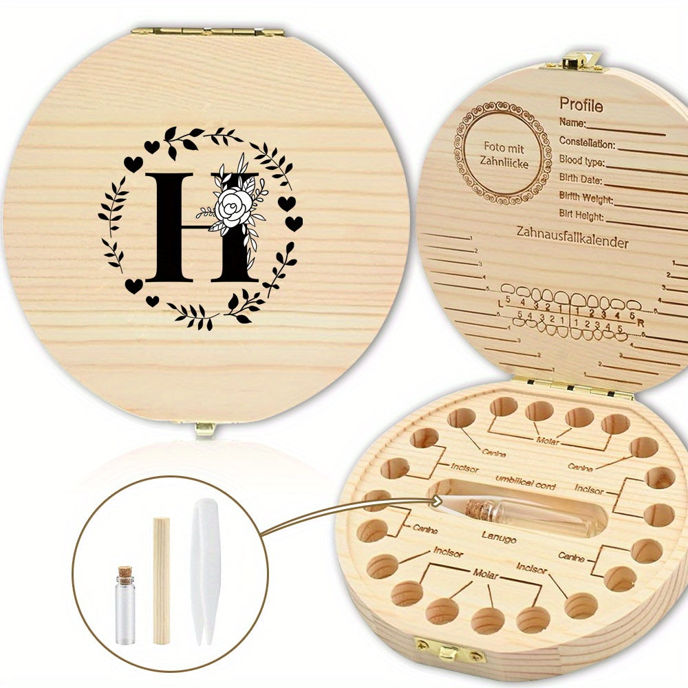 Wooden Keepsake Box with Garland Letter Print Cork Lined for Lost Tooth Storage