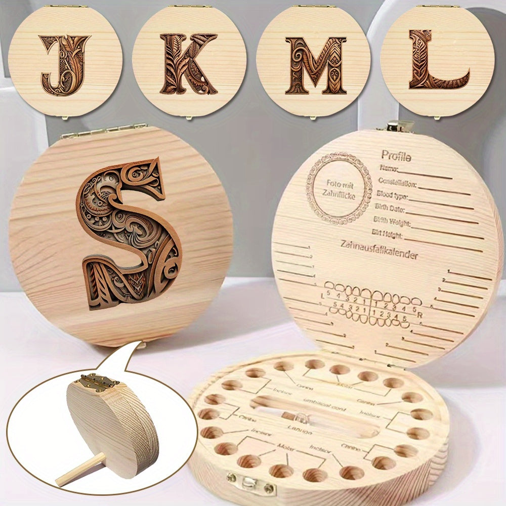 Wooden Keepsake Box for Teeth with Personalized Letter Engraving Storage Memento Gift