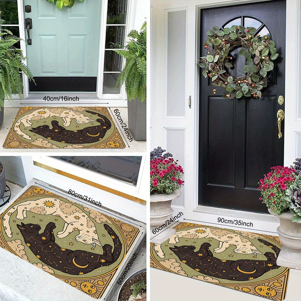 Non-Slip Cat Design Flannel Door Mat Stain Resistant Lightweight Rug for Kitchen Bedroom Home Office