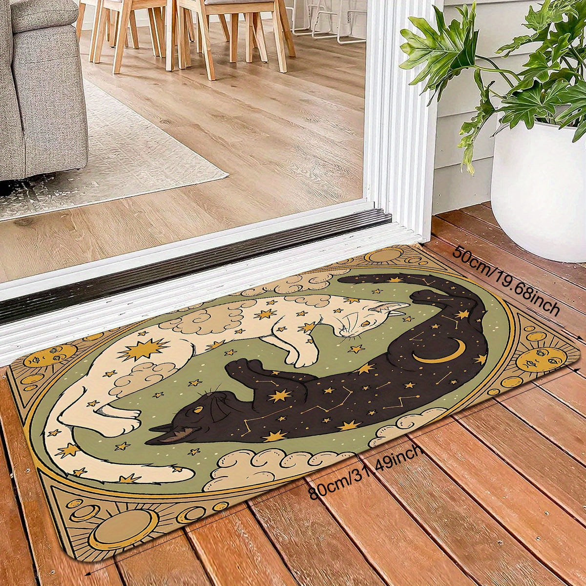 Non-Slip Cat Design Flannel Door Mat Stain Resistant Lightweight Rug for Kitchen Bedroom Home Office