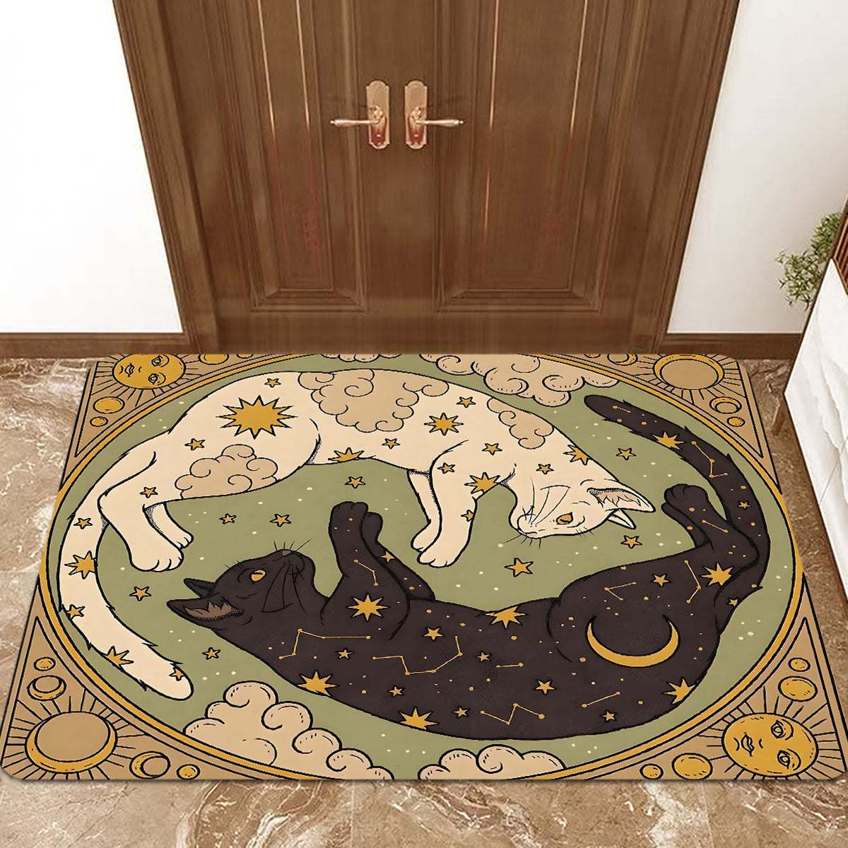 Non-Slip Cat Design Flannel Door Mat Stain Resistant Lightweight Rug for Kitchen Bedroom Home Office