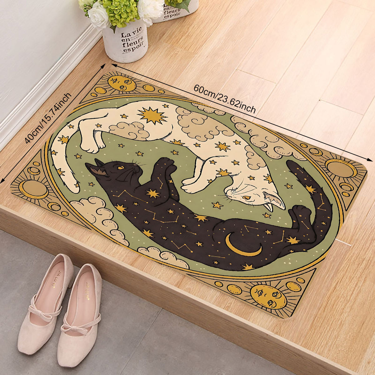Non-Slip Cat Design Flannel Door Mat Stain Resistant Lightweight Rug for Kitchen Bedroom Home Office