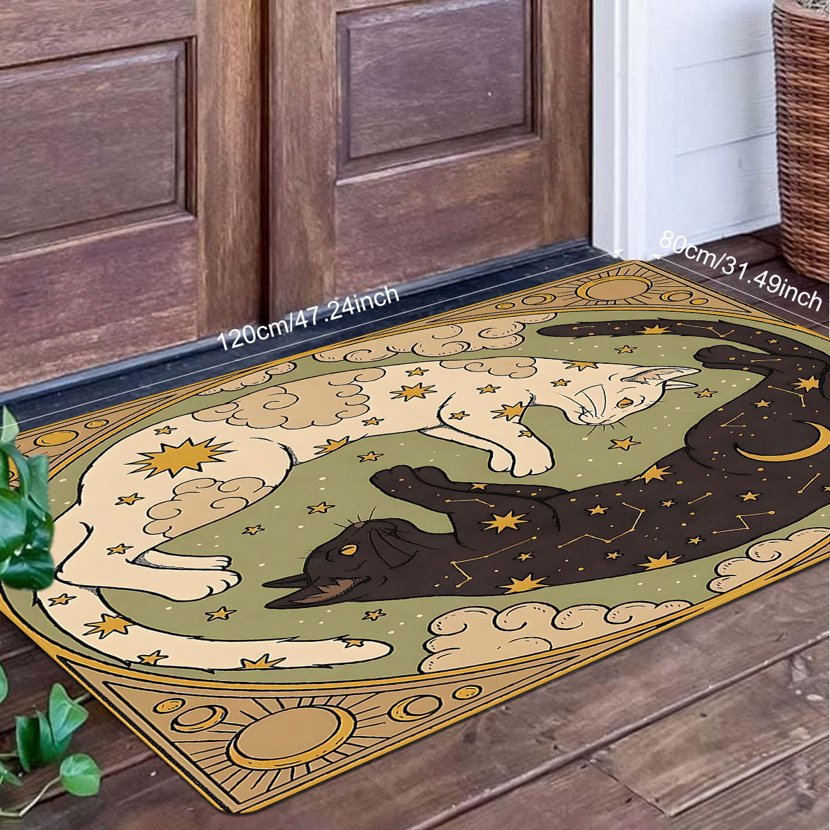 Non-Slip Cat Design Flannel Door Mat Stain Resistant Lightweight Rug for Kitchen Bedroom Home Office