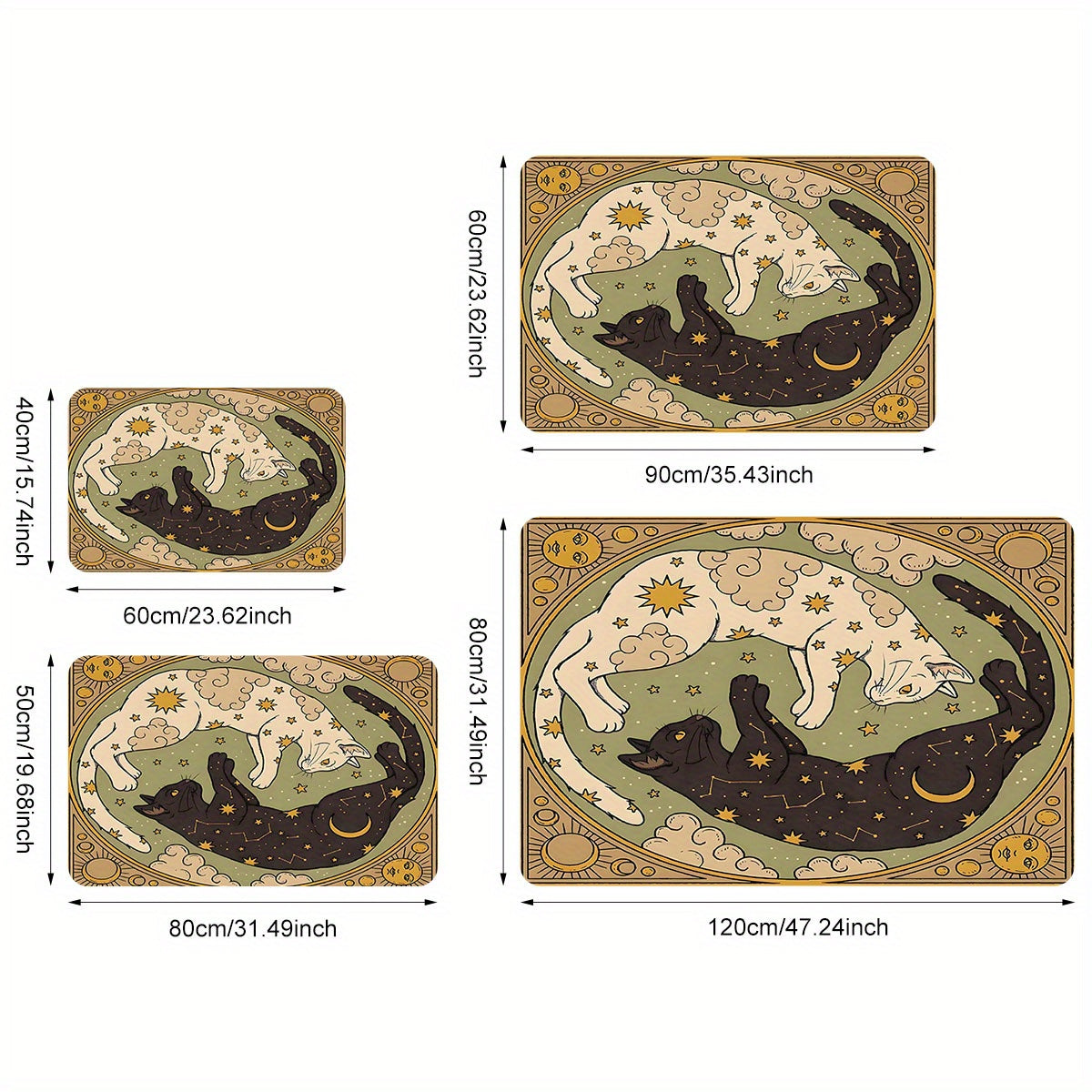 Non-Slip Cat Design Flannel Door Mat Stain Resistant Lightweight Rug for Kitchen Bedroom Home Office