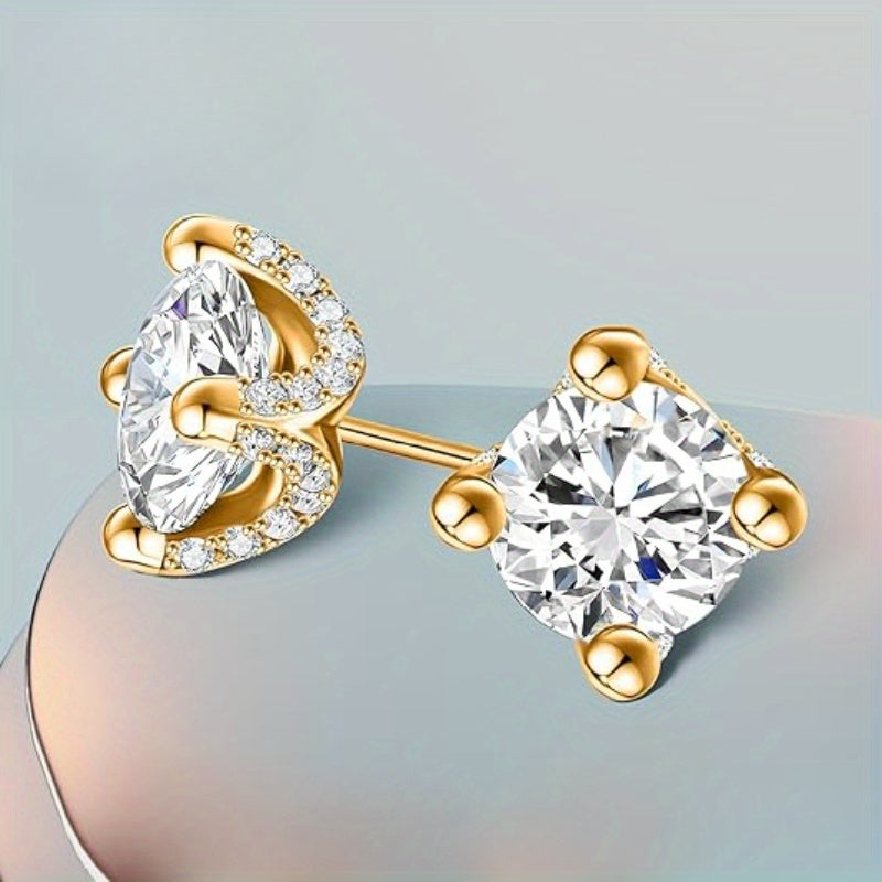 Sterling Silver Stud Earrings with 2 Carat Moissanite Stones for Women