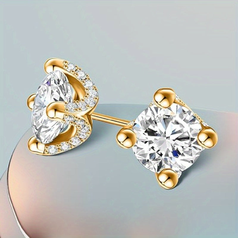 Sterling Silver Stud Earrings with 2 Carat Moissanite Stones for Women