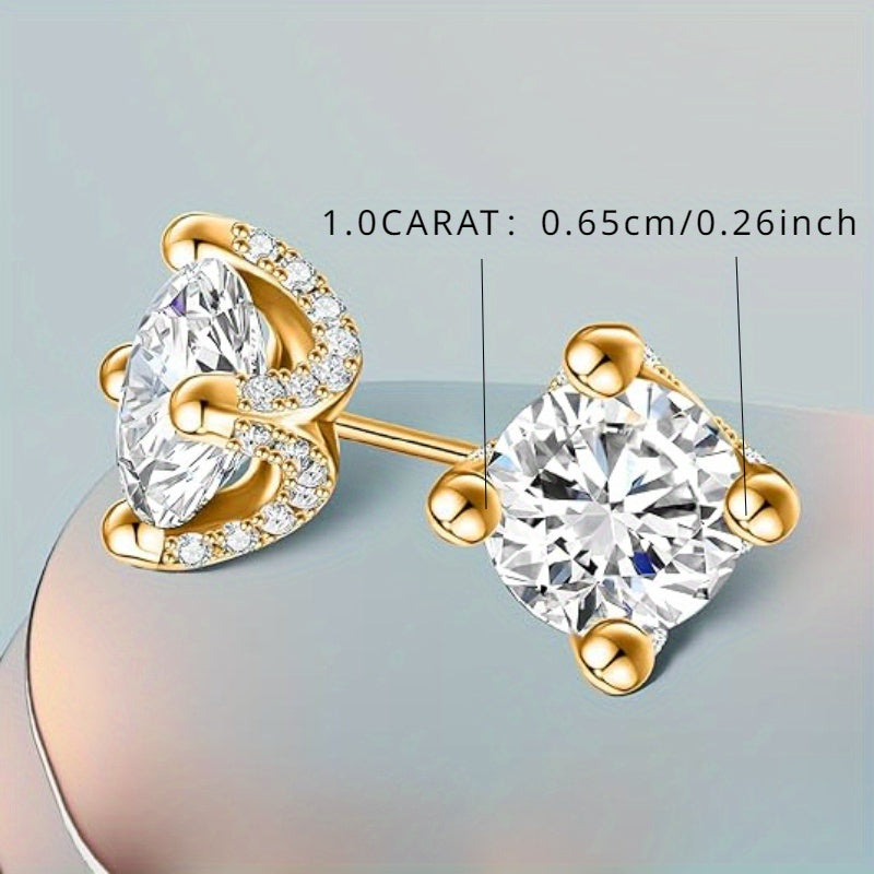 Sterling Silver Stud Earrings with 2 Carat Moissanite Stones for Women