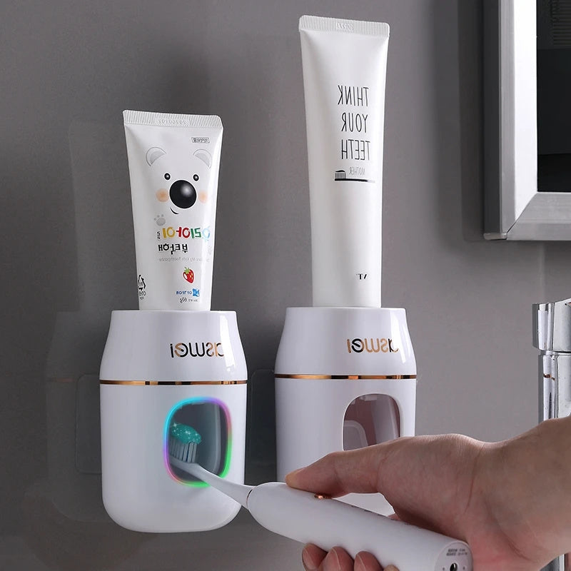 Avtomatik devorga o'rnatiladigan tish pastasi dozatori va truba siqish moslamasi, elektriksiz, engil