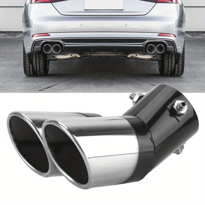 Universal Stainless Steel Double Outlet Exhaust Pipe Chrome Car Tail Muffler