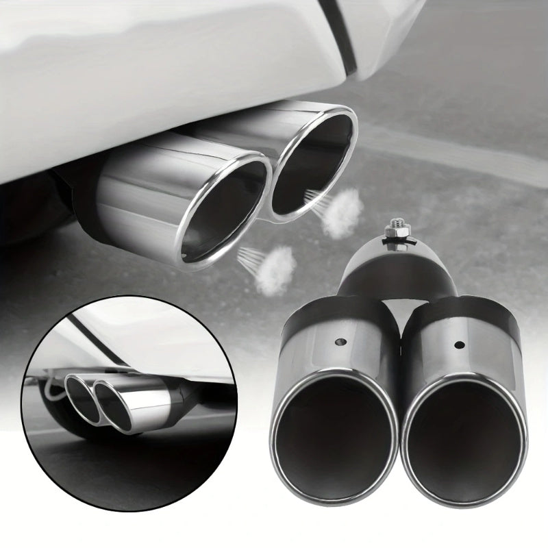Universal Stainless Steel Double Outlet Exhaust Pipe Chrome Car Tail Muffler