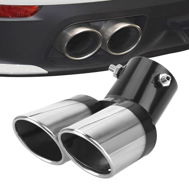 Universal Stainless Steel Double Outlet Exhaust Pipe Chrome Car Tail Muffler